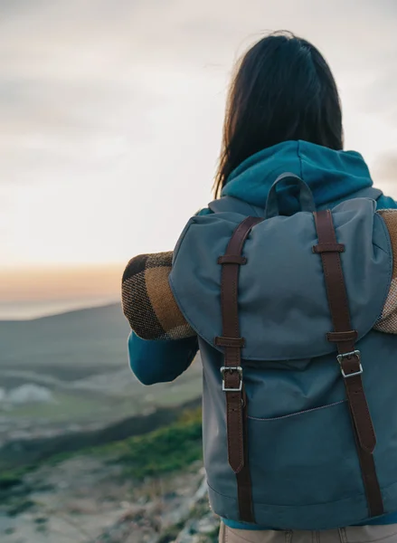 Female traveler with backpack — Stock Photo, Image