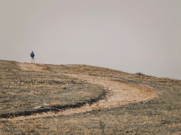 Hiker young man walking outdoor — Stok fotoğraf