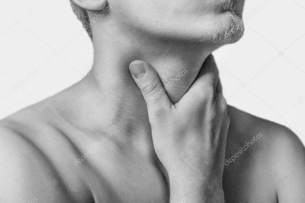 Throat pain, close-up