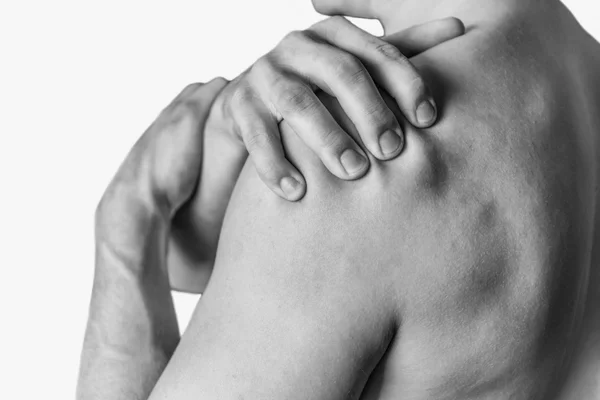Schmerzen in der Schulter, Nahaufnahme — Stockfoto