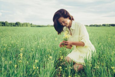 Sarı çiçekler toplama 