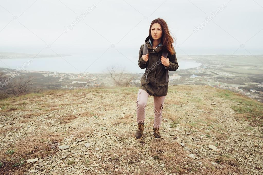 walking up the mountain.