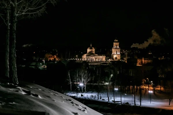 Rzhev Night 伏尔加河畔观摩修道院 — 图库照片