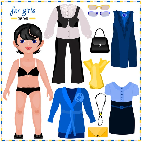 Paper doll with set of clothes — Stock Vector