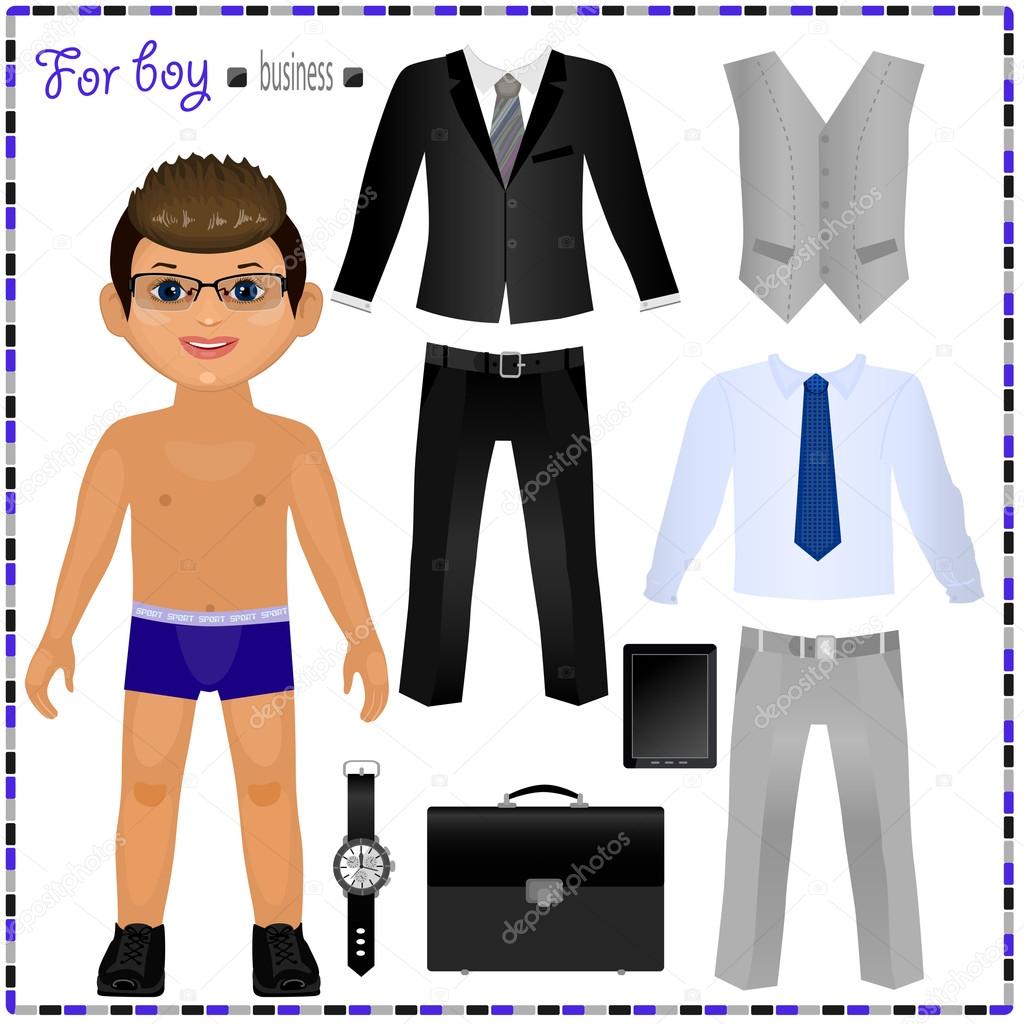 Paper doll with set of clothes