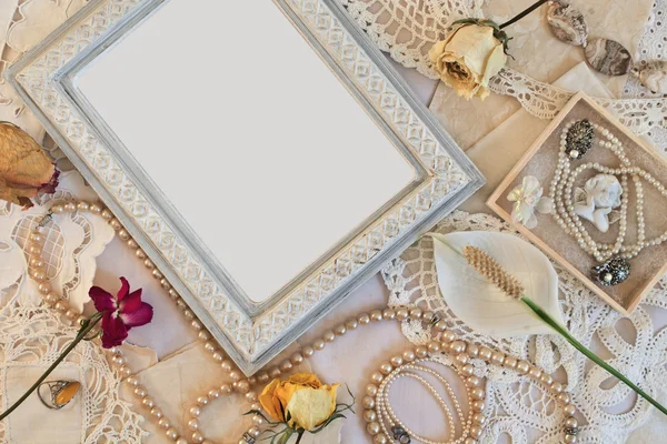 Romantic frame with female jewelry — Stock Photo, Image