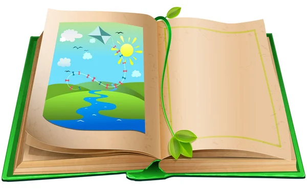 Libro abierto con paisaje . — Vector de stock