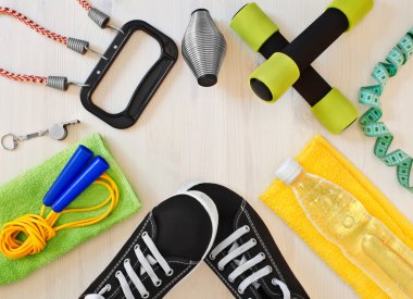 Fitness için spor malzemeleri.