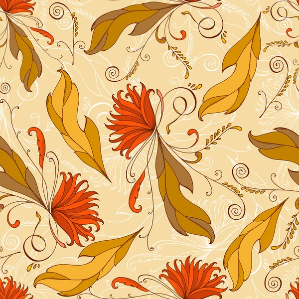 Pattern with leaves and flowers. — Stock Vector