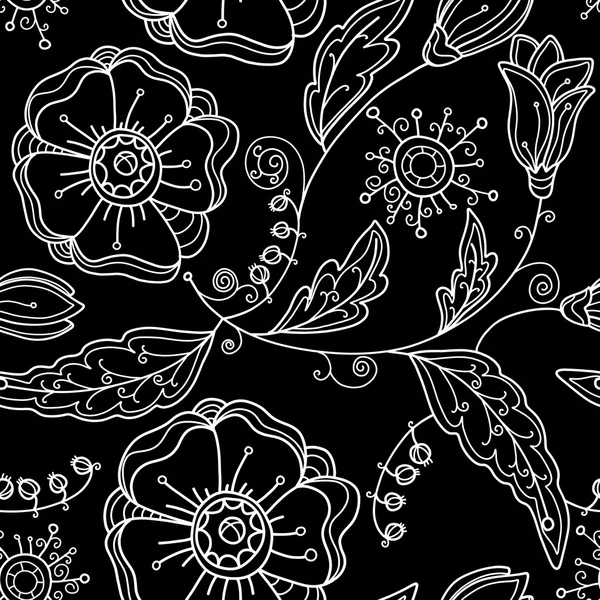 Patrón floral inconsútil blanco y negro — Vector de stock