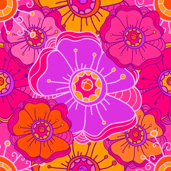 Seamless pattern with large colorful flowers — Stock Vector