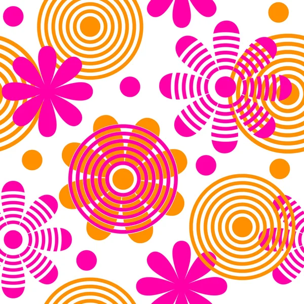 Bright seamless pattern with flowers and circles. — Stock Vector