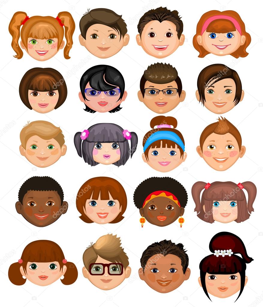 Boys and girls with different hairstyles and accessories