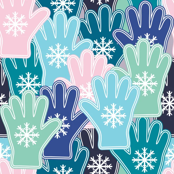 Patroon met sneeuwvlokken en handschoenen. — Stockvector