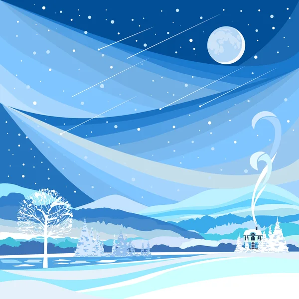 Paisaje nocturno con la luna — Vector de stock