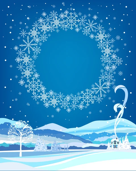 Carte de Noël avec paysage hivernal — Image vectorielle