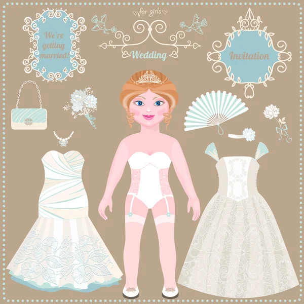 纸的新娘。婚礼礼服和饰品. — 图库矢量图片#