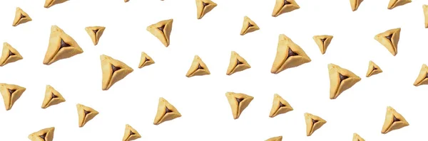Purim bayramı konsepti. Beyaz izole arkaplan üzerine Hamantash.