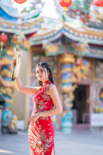 Güzel Bir Portre Gülümseyen Asyalı Genç Bir Kadın Geleneksel Çin — Stok fotoğraf