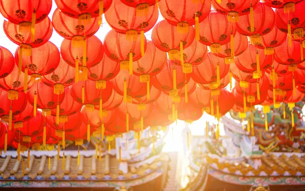 red lantern decoration for Chinese New Year Festival at Chinese shrine Ancient chinese art with the Chinese alphabet Blessings written on it Is a Fortune blessing compliment,Is a public place Thailand