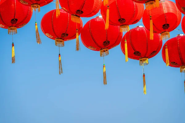 red lantern decoration for Chinese New Year Festival at Chinese shrine Ancient chinese art with the Chinese alphabet Blessings written on it Is a Fortune blessing compliment,Is a public place Thailand