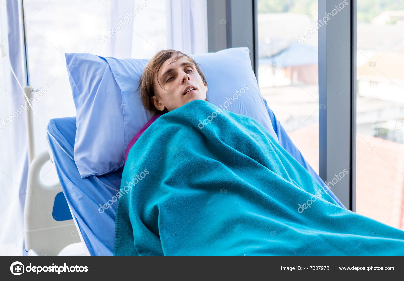 Young Man Has Fever Chills Patient Lies Bed Her Shakes Stock Photo by  ©Thinnapob 447307978