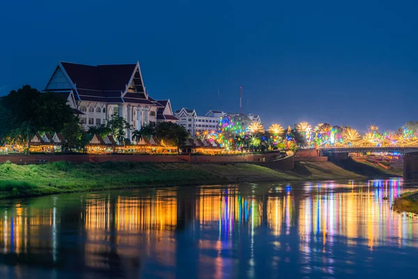 Belle Lumière Sur Rivière Nan Nuit Sur Pont Pont Naresuan — Photo