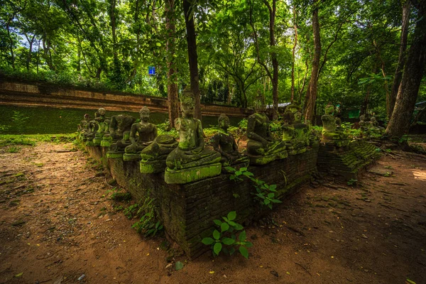 Ősi Buddha Figurák Wat Umong Suan Puthatham Egy Buddhista Templom — Stock Fotó