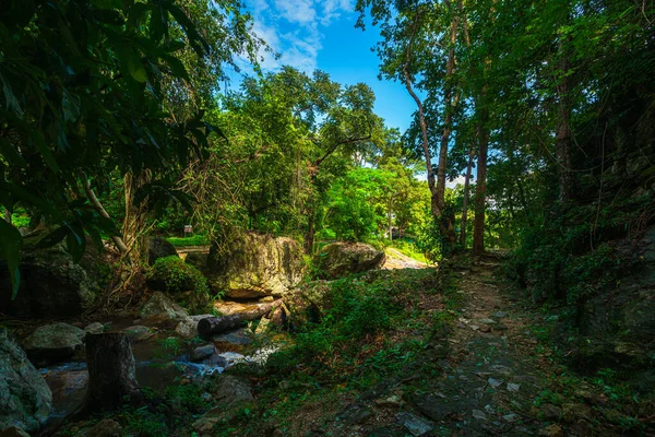 Huai Kaeo şelalesinde Huai Kaeo şelalesi. Tayland 'ın Chiang Mai şehrinde yeşil orman doğası ile turistik bir eğlence parkı..