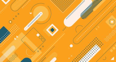 90 'ların soyut geometrik modern tasarımı element desenli arkaplan. Çemberlerle örtüşüyor, kare biçiminde yumuşak renklerle örtüşüyor. illüstrasyon vektörü 