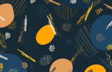 Soyut taze renkli karalama tarzı dekoratif sanat şablonu. Fırça ve çizgi desenleri ile örtüşüyor. illüstrasyon vektörü