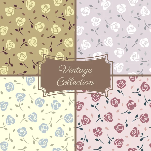 Roses vintage seamless pattern collection — Stock Vector