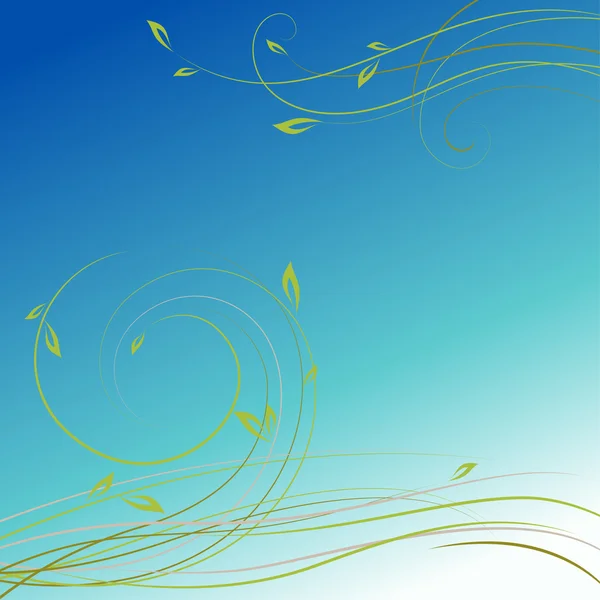 绿色的植物漩涡在蓝色天空背景 — 图库矢量图片