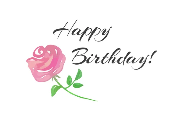 Joyeux anniversaire lettrage et une rose rose — Image vectorielle