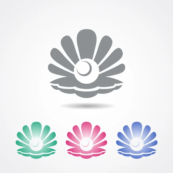 Icono de concha vectorial con una perla en diferentes colores — Vector de stock