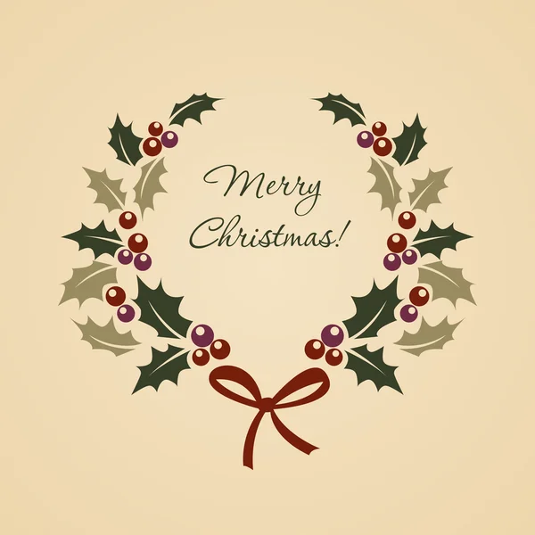 ビンテージ スタイルのクリスマス モチノキ リース — ストックベクタ