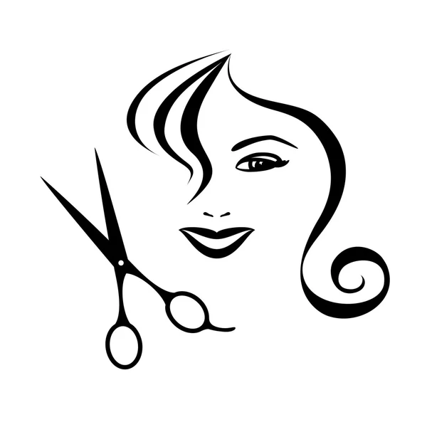 Diseño de mujer y tijeras para peluquería — Vector de stock