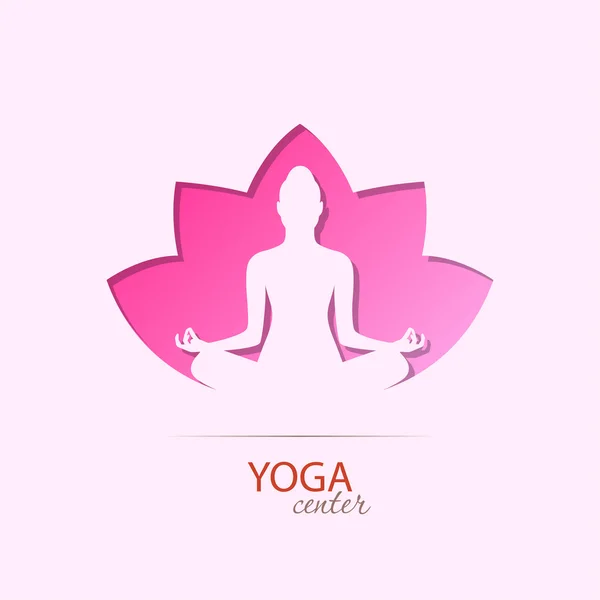 Centro de yoga chica en el símbolo de la silueta de loto — Vector de stock