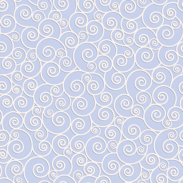 Weiße Strudel auf blauem Hintergrund, nahtloses Muster — Stockvektor