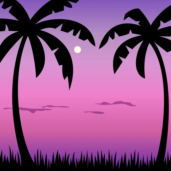 Tropical palms and moon landscape — Stock Vector