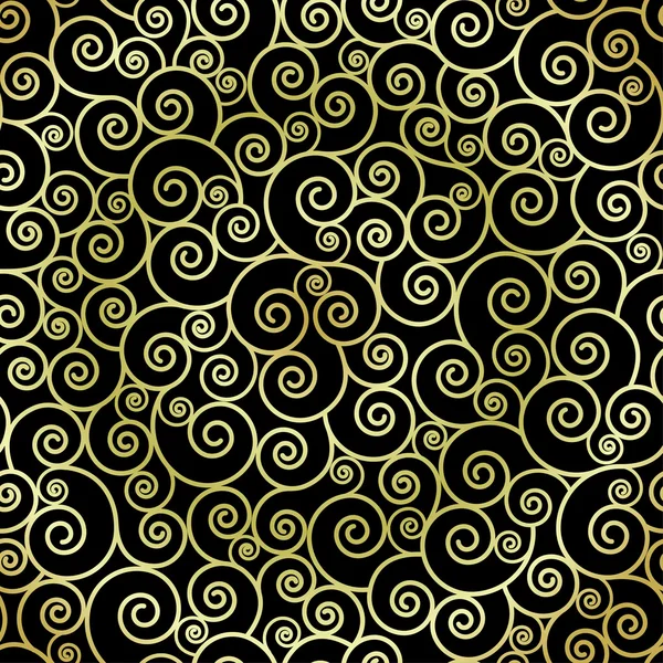 Abstractos remolinos de color oro sobre fondo negro — Vector de stock