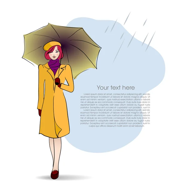 Lady with umbrella on autumn background Stock Illustration