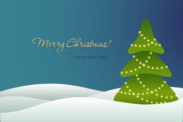 Vánoční strom na modrém pozadí karty — Stockový vektor