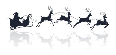 Santa Claus silhouette riding a sleigh with deers clipart