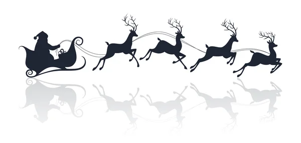 Silhouette du Père Noël en traîneau avec des cerfs — Image vectorielle