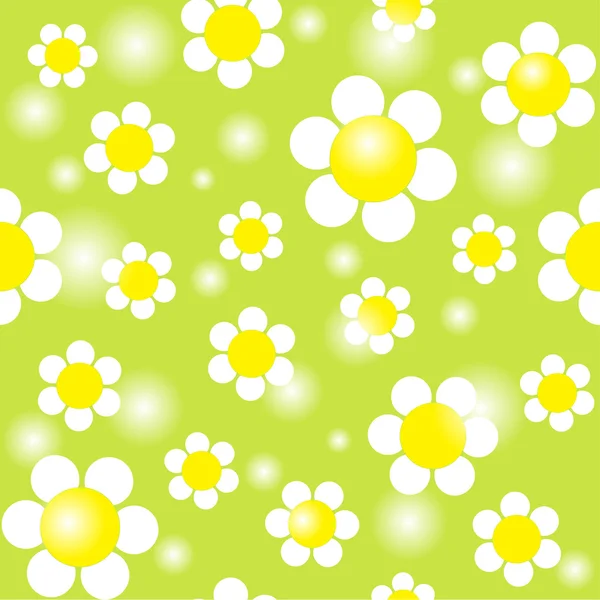 Weiße Kamillen auf grünem Hintergrund mit nahtlosem Muster — Stockvektor