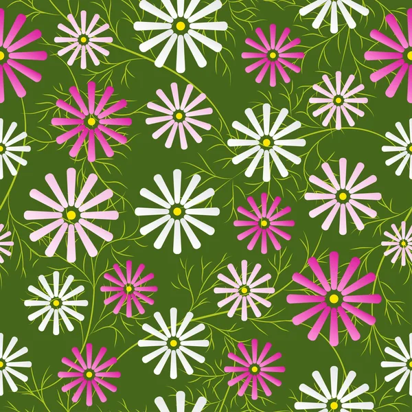 コスモスの花のフィールドのシームレス パターン ロイヤリティフリーストックベクター