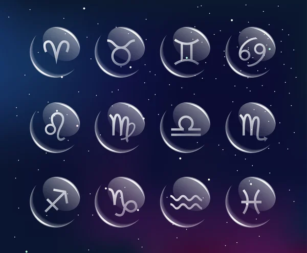 Zodiac signs glassy collection — Stock Vector