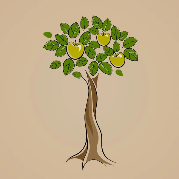 Árbol con algunas manzanas verdes — Vector de stock