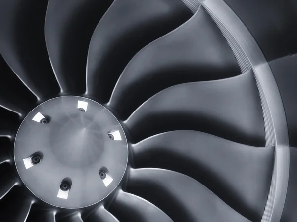 This close up image of a business aircraft jet engine inlet fan makes a great business travel or aerospace background — 图库照片